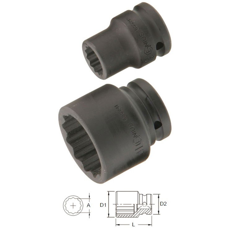 Genius Tools 655254 3/4"-os 12 lapú gépi dugókulcs fej, 54 mm termék fő termékképe